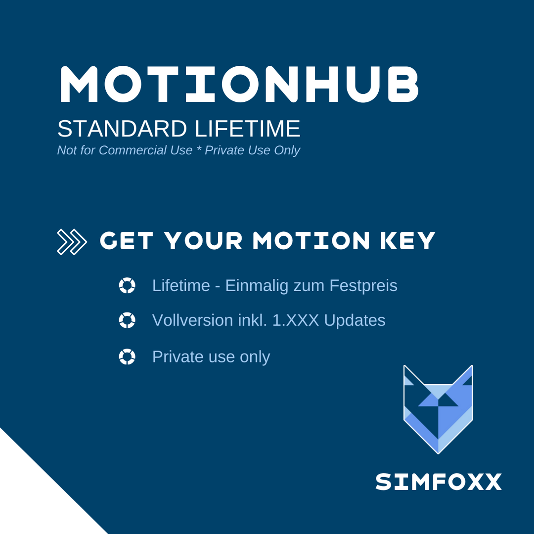 MotionHub Standard Lifetime Lizenz für den privaten Gebrauch für Simracer:innen und Rennsimulator Fahrer:innen